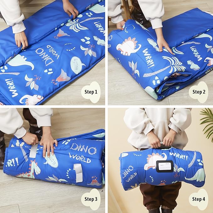 MORAIS Toddler Nap Mat with Pillow and Blanket, 52" x 20" Lightweight and Soft Nap Mat for Preschool, Daycare, Travel Sleeping Bags