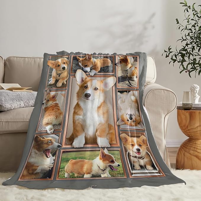 Tijuboni Corgi Throw Blanket Dog Gifts for Girls Boys Women Men Kids Adults Soft Flannel Fleece Blanket for Couch Sofa Bed Home Decor 40"x50"