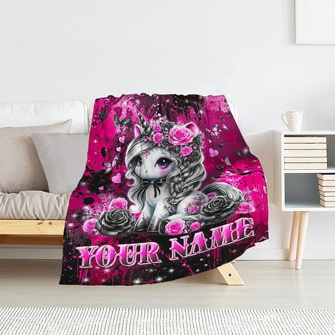 Custom Unicorn Blanket for Women - 60" x 80" Adults Throw Gifts - Plush Fuzzy Gothic Throws Stuff for Living Room, Bed