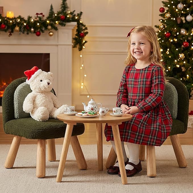 Kid Chairs Sherpa Toddler Chairs Comfy Kids Desk Chair, Wood Toddler Couch Sofa, Soft Kid Reading Chair with Padded Back, Boy Girls Chair for Deskk, Desk Chair for Kids Bedroom/Playroom, Green