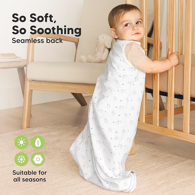 2-Pack Organic Baby Sleep Sacks, 100% Cotton - Soft & Breathable 0.5TOG Baby Wearable Blanket, Toddler Sleeping Sack 18-24 months, Easy to Wear Transitional Swaddles for Newborns, Infants (Bunnies, L)