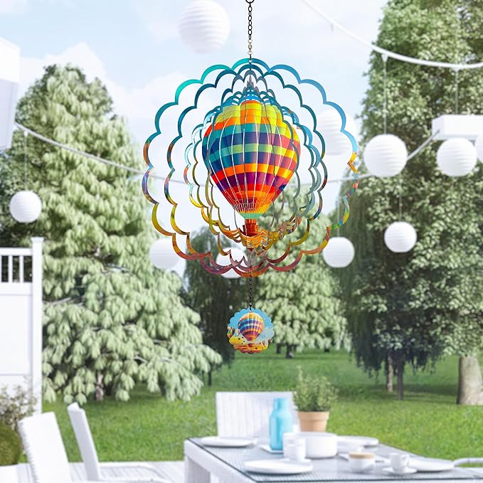J-Fly Hanging Decor Outdoor,Outdoor Garden Decor,Wind Spinners Outdoor Colorful Hot Air Balloon Hanging Decor,Ornaments Kinetic Yard Art, for Women,Family,Friends