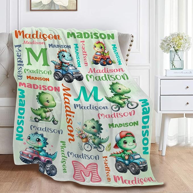 Personalized Dinosaur Truck Blanket Gifts for Girls Boys Women - Super Soft Cozy Warm Throw Sheet for Couch Bed Sofa Office Decor All Season 60"x80" for Adult