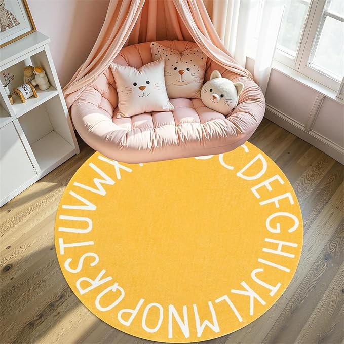 3ft Kids Circle Rug,ABC Rugs for Kids Playroom,Colored Alphabet Nursery Area Rug, Non-Slip Mat, Carpet Suitable Modern Home Decoration for Living Room Machine Washable Rugs, Anti-Slip Easy Clean
