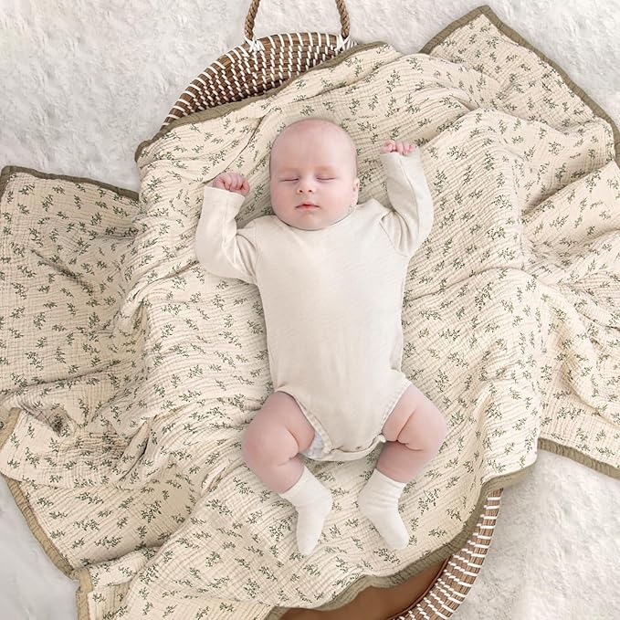lulumoon Muslin Quilt Blanket, Crib Blanket for Baby and Toddler,47x47 Inches(Olive Tree)