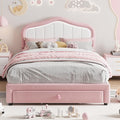 GarveeHome Upholstered Twin XL Bed Frame with Led Lights and Storage Drawer, Velvet Led Bed Frame with Headboard for Kids, Girls, Boys, No Box Spring Needed, Wooden Slats, Noise Free, Pink