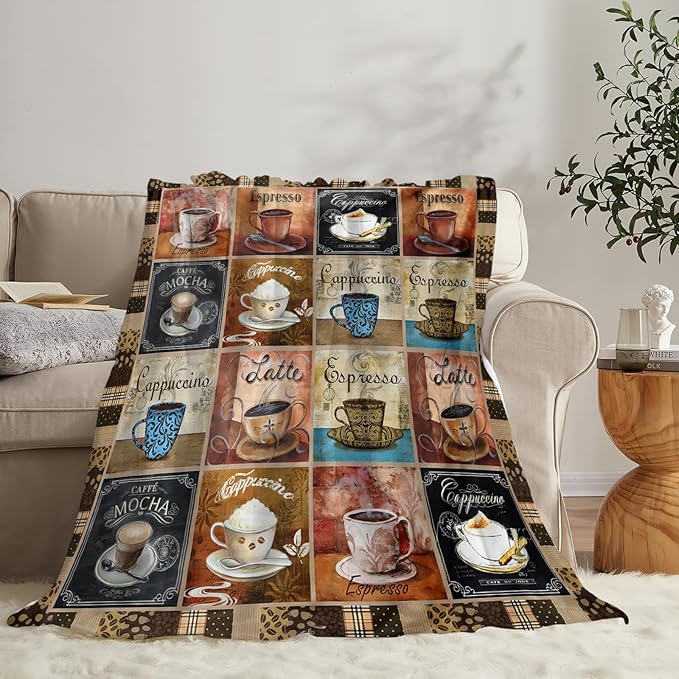 Tijuboni Coffee Throw Blanket Coffee Gifts for Women Men Girls Boys Kids Adults Soft Flannel Fleece Blanket for Couch Sofa Bed Home Decor 60"x80"