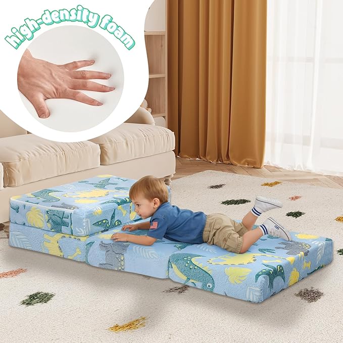 MeMoreCool Foldable Floor Mattress for Kids, Glow Toddler Nap Mat for Sleeping and Daycare, Portable Trifold Futon Mattress Floor Bed, Dinosaur