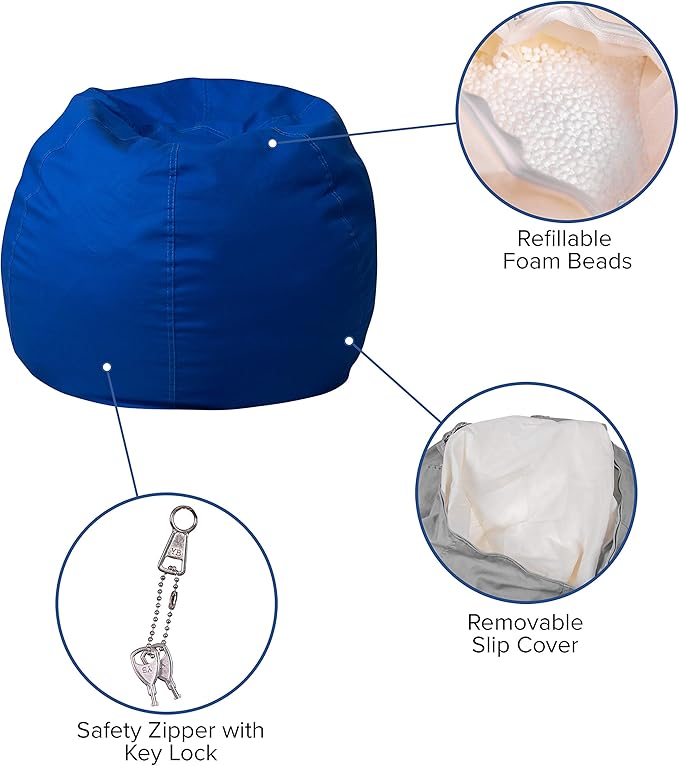 EMMA + OLIVER Small Solid Royal Blue Bean Bag Chair for Kids and Teens