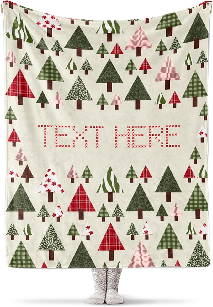 Custom Christmas Tree Blanket - Ships Next Day, Printed in USA - Fleece or Sherpa Sofa Throw, Soft Christmas Bedding, Holiday Home Decor, Customizable Family Throws (Fleece 50x60)