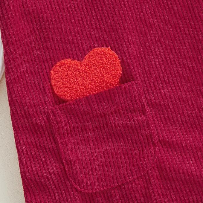 FIOMVA My First Valentines Day Outfit Clothes Baby Girl Romper Love Onesie Heart Embroidery Overalls Suspender Dress Set