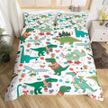 Christmas Dinosaur Decorative Comforter Cover Full Size Cartoon Snowman Duvet Cover Xmas Bow Snowflake Bedding Set Gifts for Kids Boys Girls 2 Pillow Cases