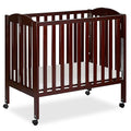 Dream On Me 3-in-1 Portable Folding Stationary Side Mini Baby Crib in Espresso & Mattress, GreenGuard Gold & JPMA, Use as Changer & Playpen, Locking Wheels, 3 Mattress Heights, Extra Firm Mattress