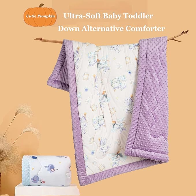 Cuite Pumpkin Baby Toddler Bed Comforter, Down Alternative Toddler Comforter All Season,Quilted Baby Blanket for Daycare,Toddler Crib Quilt for Boys and Girls,(47x 59 Purple)