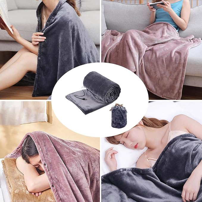 Portable Heated Blanket Throw - USB Charging Flannel Electric Blankets, Fast Heating Warming Winter Throw Blanket for Women, Machine Washable (Beige, 55X31 Inches)