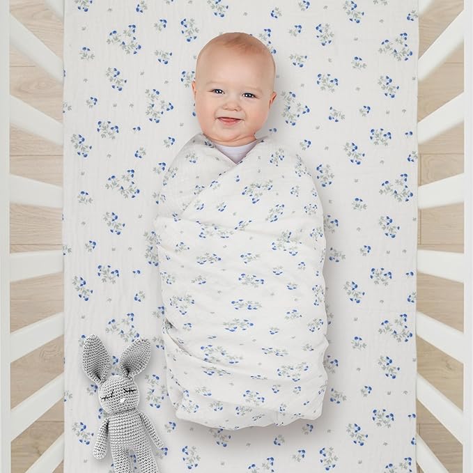 Extra Soft Muslin Fitted Crib Sheets 100% Organic Cotton Baby Crib Sheets for Standard Crib Mattress | 28 X 52 Inches