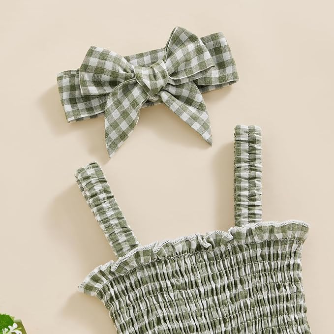 Newborn Baby Girl Bodysuit Sleeveless Halter Frill Romper One-piece Jumpsuit with Headband Summer Clothes Set