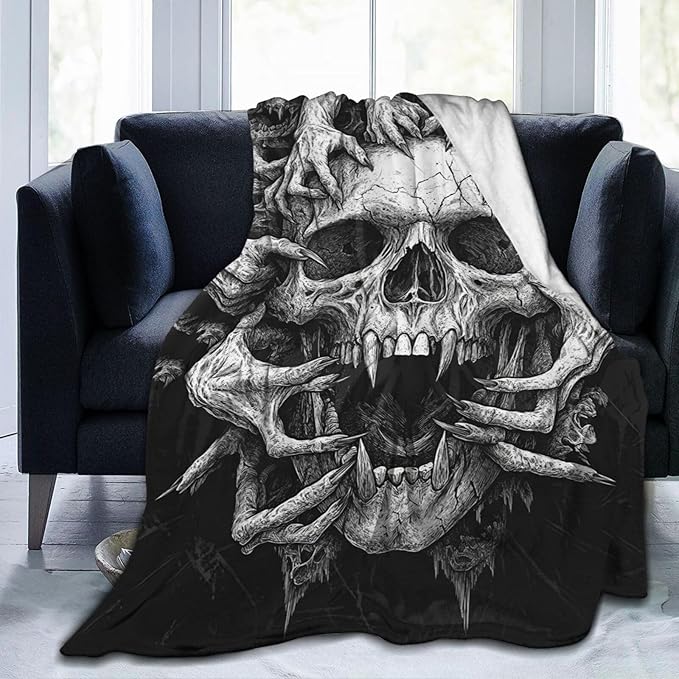 Skull Blanket for Girls Boys Horrible Gothic Throw Blankets Soft Cozy Warm Fuzzy Fleece Cool Black White Bedding Flannel Throws Stuff Gifts for Skull Lovers Kids Men Women Bedroom Decor 80"x60"