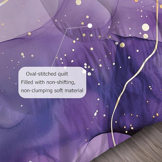 Purple Comforter Set King: Light Purple Marble Bedding Sets Abstract Artwork Gold Glitter Marbling Quilts Watercolor Aesthetic Bed Set for Women Adults Home Decor 3 Piece