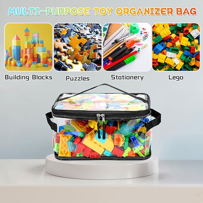 8 Packs Extra Large Toy Storage Bags with Labels, Reusable Clear PVC Board Game Storage, Travel Waterproof Toy Organizer Bags with Name Tag and Manual Pocket for Building Blocks, Puzzle, Kids Books