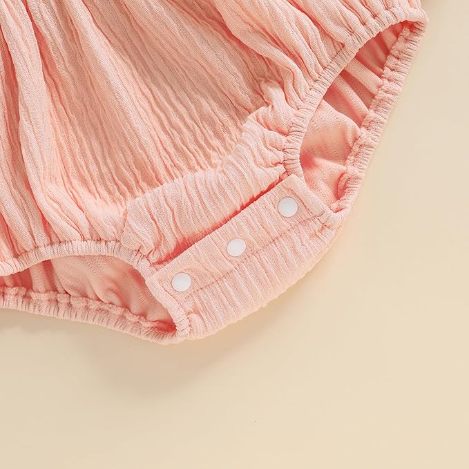 Gaono Newborn Baby Girl Smocked Bubble Romper Cute Boho Summer Clothes Ruffle Sleeveless Crochet Flower Vintage Bodysuit