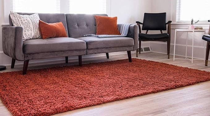 Unique Loom Solid Shag Collection Area Rug (10' x 13' 1" Rectangle, Terracotta)