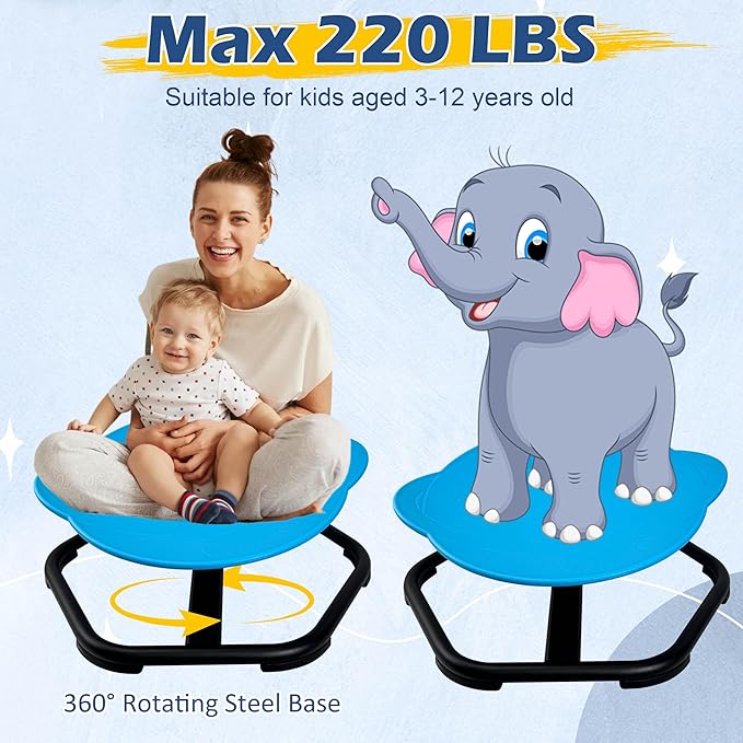 Kids Chair, Sensory Swivel Chair, Spinning Chair, Sit and Spin Training Body Coordination, 360° Spinning Seat, Metal Base, Non-Slip