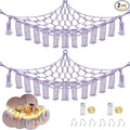 Stuffed Animal Hammock with LED Light, Large Stuffed Animals Storage Corner Plushie Net for Kids Room Decor, 2 Packs Purple