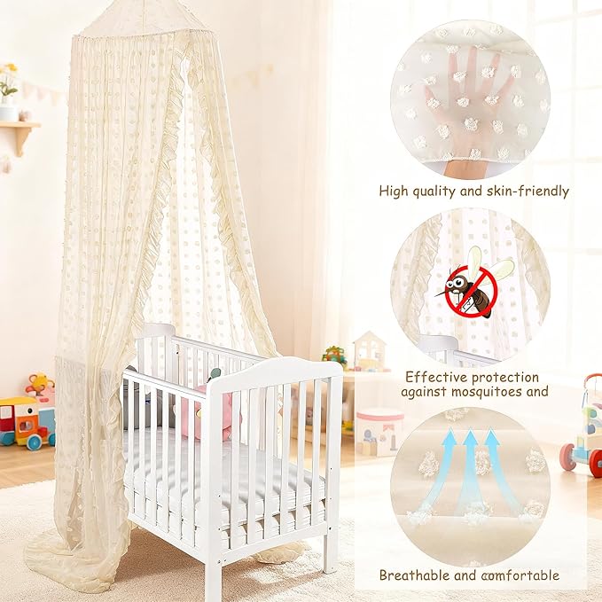 Bed Canopy for Girls - Princess Bed Canopy - Crib Canopy for Boys and Girls Bedroom Decor, Suitable for Use in Cribs Canopy Bed Curtains (Beige)