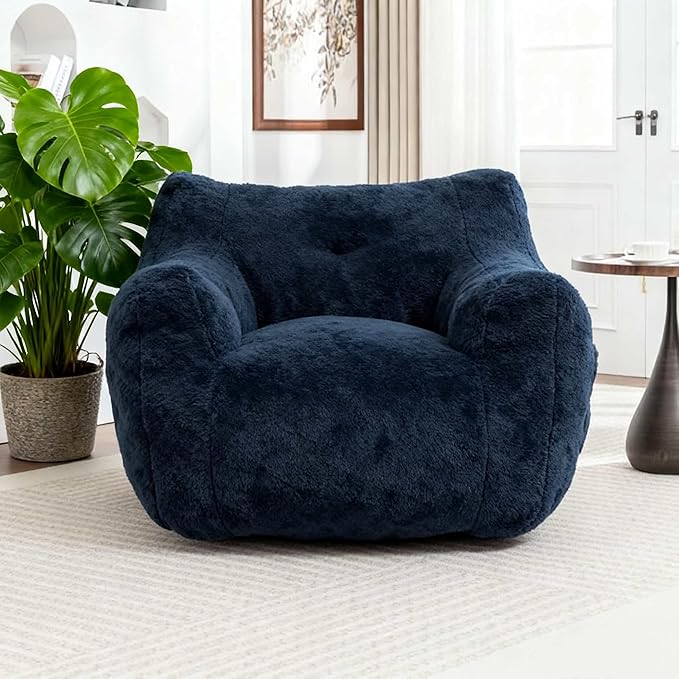 Memory Bean Bag Chair: Armrest Lounger Sofa with Removable Cover for Adults & Kids, Multi-Room Use for Living Room Bedroom Office, Non-Slip Base Design