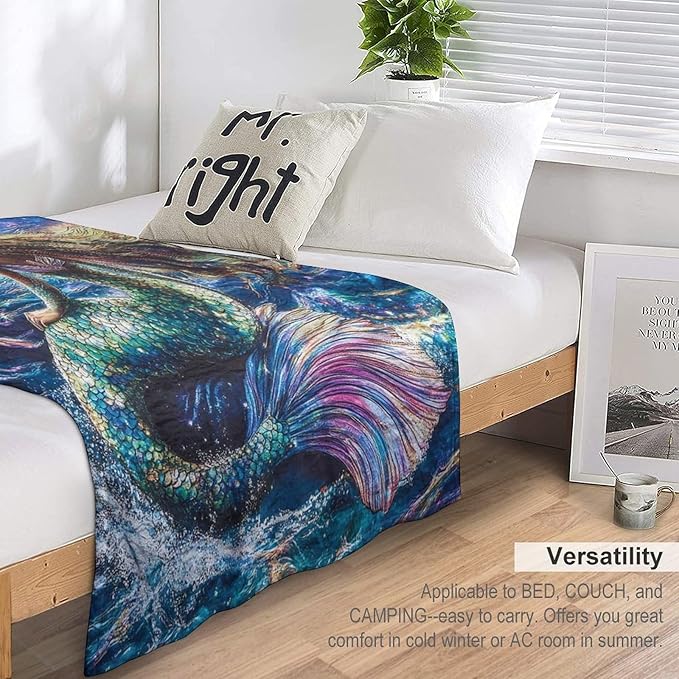Mermaid Blanket Navy Mermaids Gifts for Girls Boys Woman Kids Ocean Mermaid Lover Coastal Throw Blankets Soft Blanket Warm Fleece Flannel Plush Blankets for Bed Sofa Couch 40"x50"