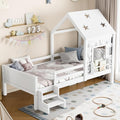 Bellemave Twin House Bed with Rails or guardrails and Bookcase, Wooden Twin House Shape Platform Bed for Boys, Girls, Teens, White