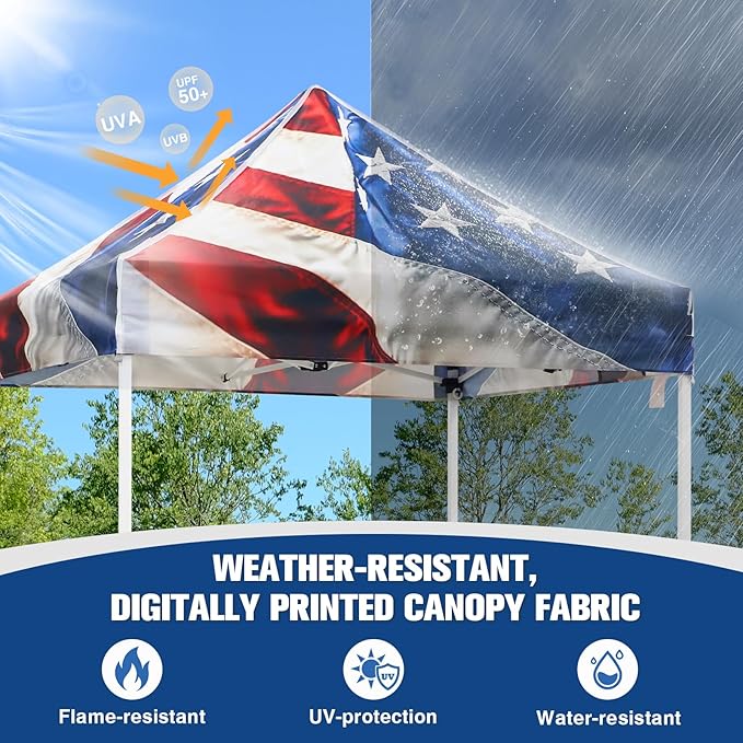 EAGLE PEAK 5x5 Pop Up Canopy Tent Instant Outdoor Canopy Easy Set-up Straight Leg Folding Shelter, Stars and Stripes