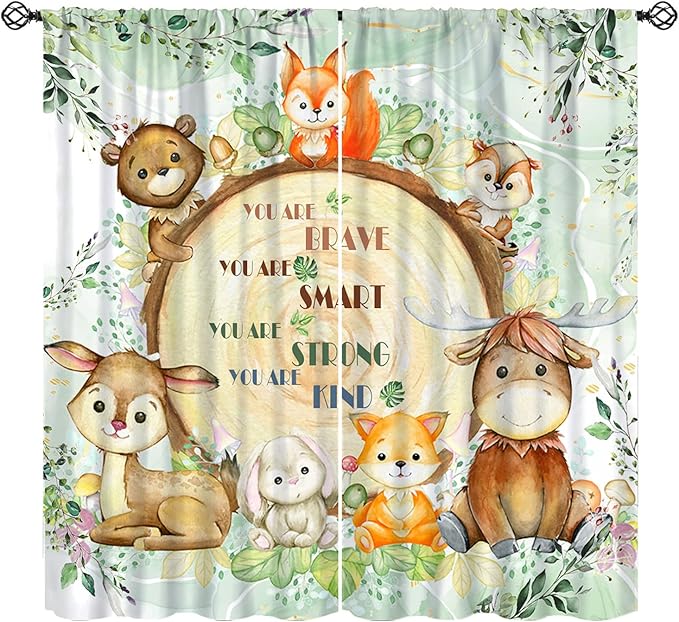Kids Safari Animal Curtains Cute Watercolor Wildlife Jungle Window Treatments for Boys Girls Bedroom Inspirational Motivational Quotes Nursery Children Drapes for Living Room W42xL54(Decor)