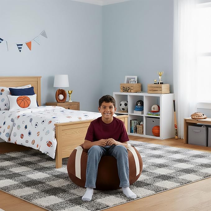 Big Joe Sports Ball Child-Sized Bean Bag Chair for Kids, Football Plush, Ultra-Soft Lightweight Polyester Blend, 2.5 Foot Refillable