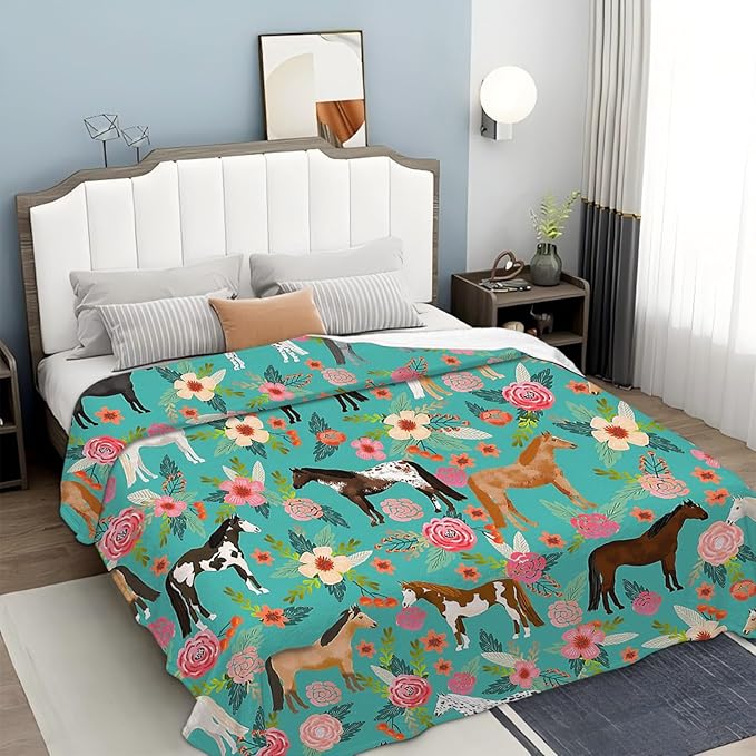 Tijuboni Horse Throw Blanket Horse Gifts for Girls Boys Women Men Kids Adults Soft Flannel Fleece Blanket for Couch Sofa Bed Home Decor 60"x80"