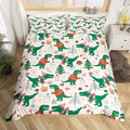 Christmas Bedding Set for Kids Boys Girls Cartoon Dinosaur Christmas Tree Comforter Cover Set Snowman New Year Duvet Cover Bedroom Decor Xmas Theme Bedspread Cover Toddler Size Bedding Collection 2Pcs