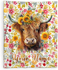 Custom Highland Cow Blanket Gifts with Name - 60x50 Inches Vintage Throw Blanket for Women, Girls - Colorful Soft Fuzzy Blankets for Bed Couch - Gift for Mom Daughter Grandma
