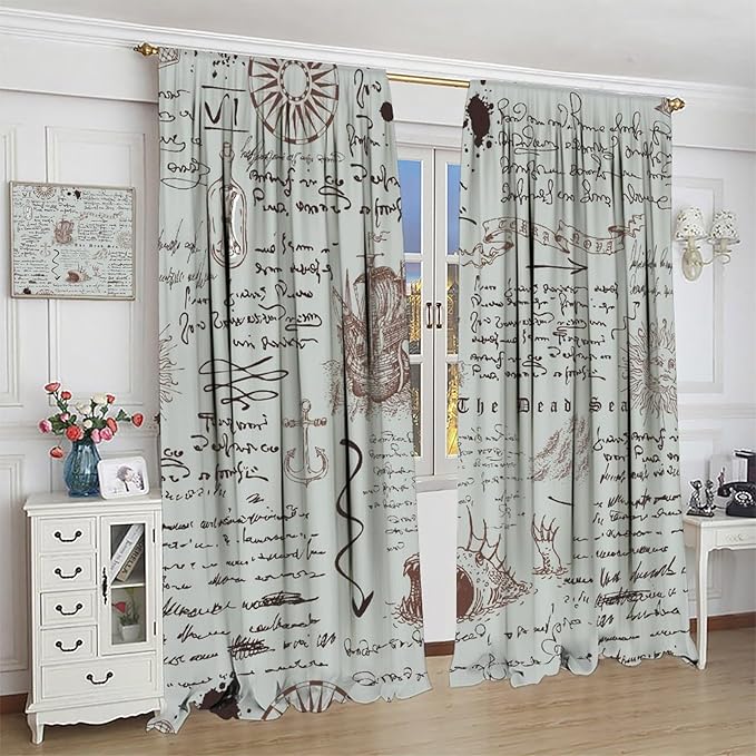 Nautical Theme Window Curtains,Pirate Sailboat Curtains for Bedroom,Starfish Print Draperies for Living Room,Ocean Window Treatment Curtains Set 2 Panels,63x63 Inches
