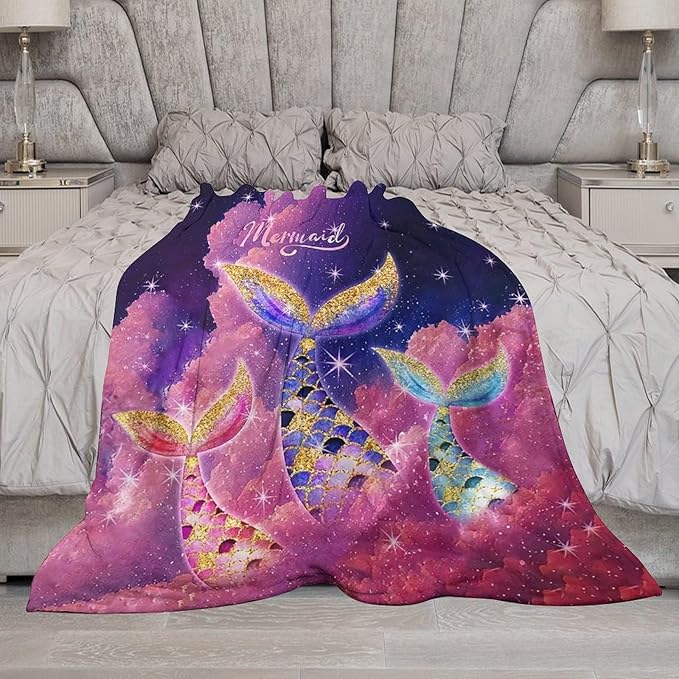 Mermaid Blanket Pink Mermaid Gifts for Girls Boys Woman Kids Lover Throw Blankets Soft Blanket Warm Fleece Flannel Plush Blankets for Bed Sofa Couch 60"x80"
