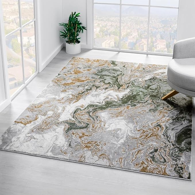 LUXE WEAVERS Marble Swirl Abstract Area Rug, Green 8x10