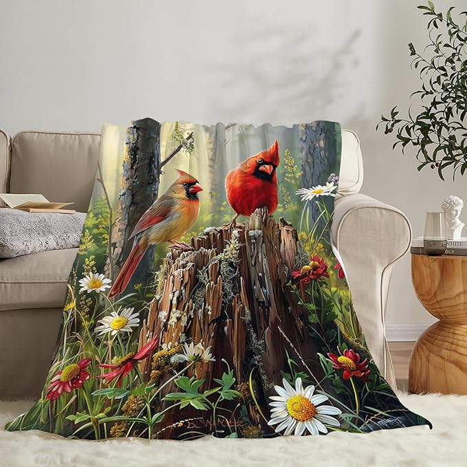 Tijuboni Cardinal Bird Throw Blanket Cardinal Gifts for Girls Boys Women Men Kids Adults Soft Flannel Fleece Blanket for Couch Sofa Bed Home Decor 50"x60"