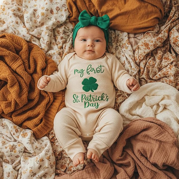My First First St Patricks Day Baby Girl Outfit Newborn Lucky Clover Jumpsuit Romper Cute Infant Spring Clothes