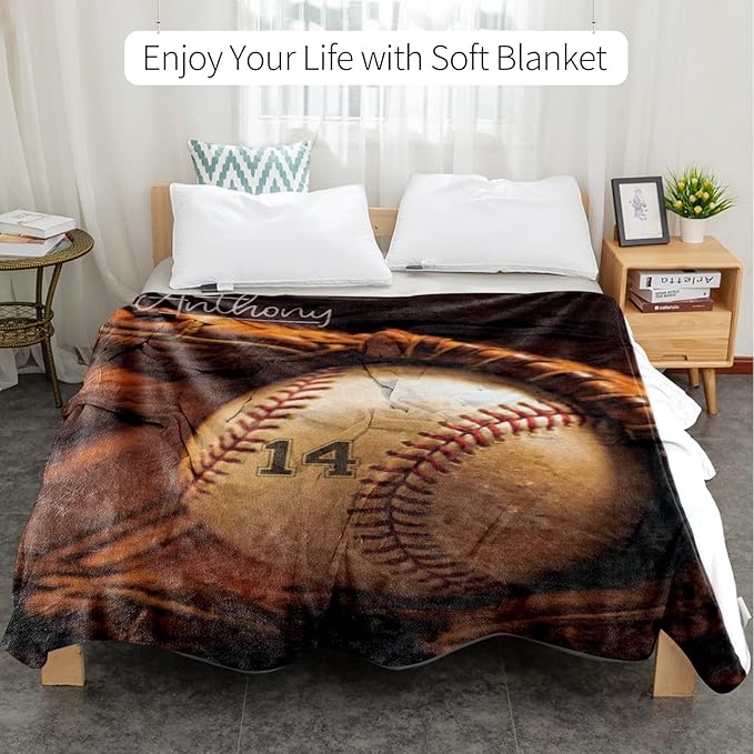 Custom Baby Soft Blanket: Personalized Bedding for Kids Softball Ball Throw Blankets - Perfect Newborn Gift Infant Swaddling Blanket with Name 40x50inch