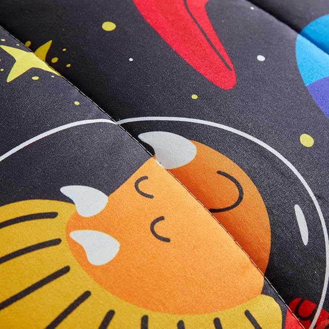 4 Pieces Toddler Bedding Set for Boys Girls Black Toddler Bed Set - Ultra Soft Cartoon Space Orange Dinosaur Toddler Bed in a Bag - 1 Comforter Set 1 Fitted Sheet 1 Flat Sheet 1 Pillowcase