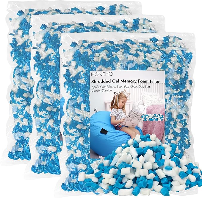 15 LBS Shredded Gel Memory Foam Filling, Comfortable and Soft Bean Bag Chair Filler, Memory Foam Stuffing for Cooling Pillow