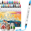 Acrylic Paint Markers, 24 Colors Dual Tip Acrylic Paint Pens, Water-Based No-Bleed Markers with Automatic Ink Control System, Bullet & Brush Tip, Works on Paper, Wood, Ceramic, Rock,813-24pcs