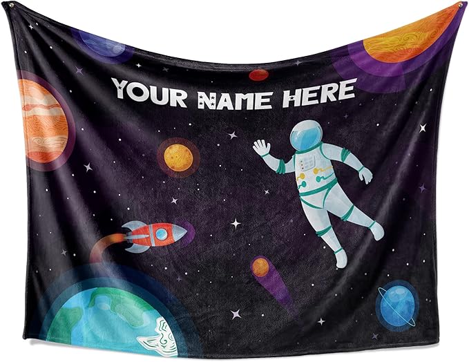 Personalized Astronaut Blanket for Kids | Cozy Space Themed Throw Blanket | Custom Baby Blanket | Soft Warm Blanket | Kids Birthday Gift | Blanket for Boys and Girls (Space V3, Fleece - 60x80)