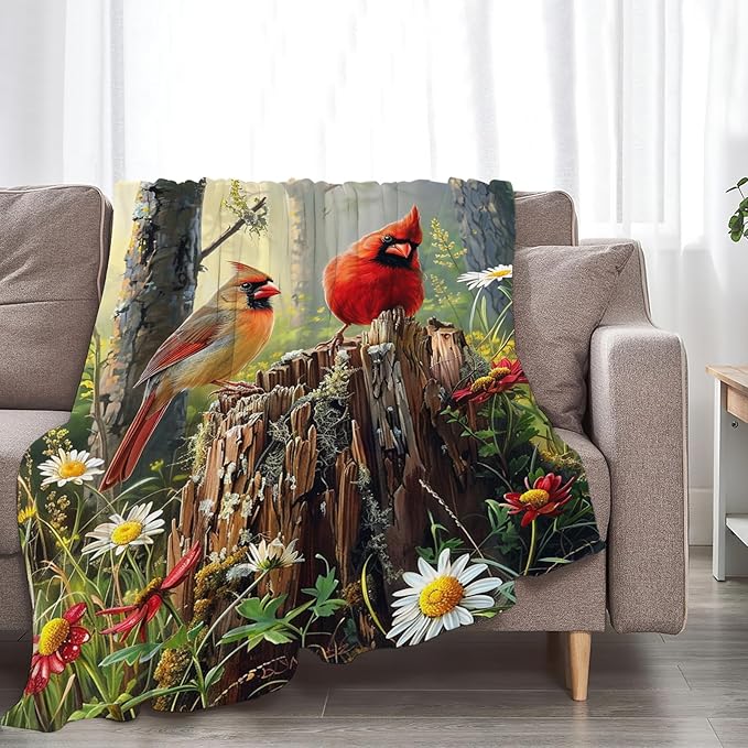 Tijuboni Cardinal Bird Throw Blanket Cardinal Gifts for Girls Boys Women Men Kids Adults Soft Flannel Fleece Blanket for Couch Sofa Bed Home Decor 60"x80"