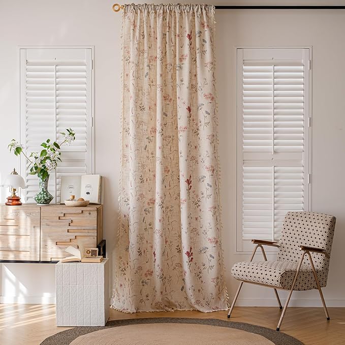 ENJOYBRIDAL Floral 84 Inch Curtains for Bedroom Living Room Drapes Boho 2 Panel Sets Light Filtering Floor Length Window Curtains Patterned Rustic Farmhouse Rod Pocket Semi Sheer Window Treatments